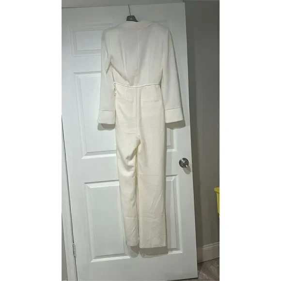 Cinq a Sept Ivory Holiday Macie Wrap Jumpsuit Size 6 - Picture 10 of 12